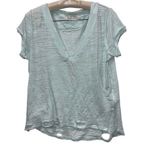 We The Free Light GreenV Neck Distressed T Shirt Women Size Small